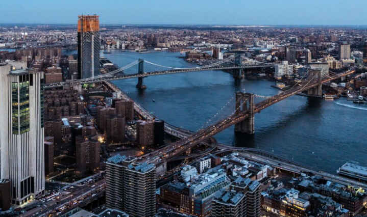 Aerial view of Brooklyn New York at night