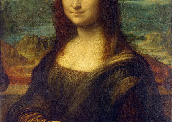 Painting of the Mona Lisa, a woman with an ambiguous smile.