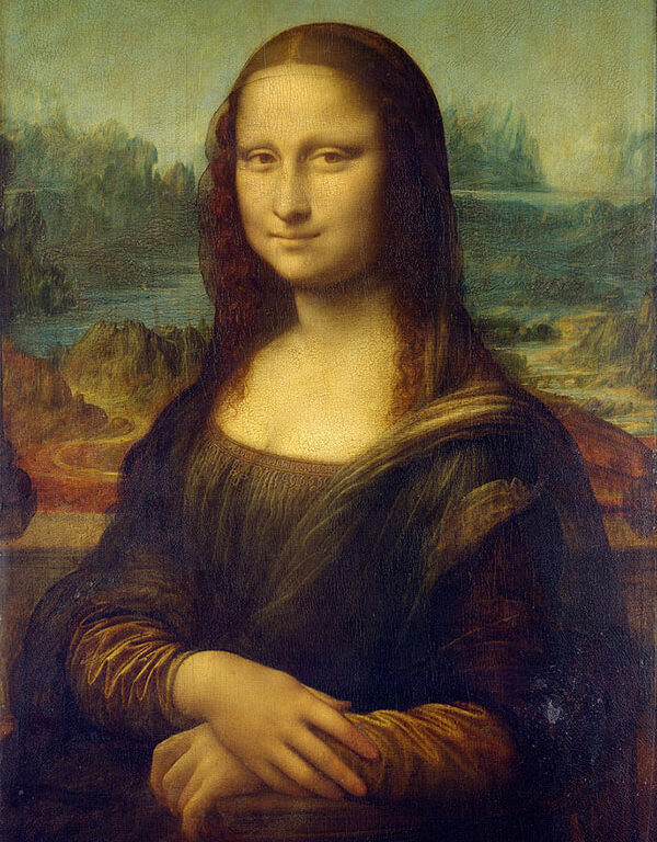 Painting of the Mona Lisa, a woman with an ambiguous smile.