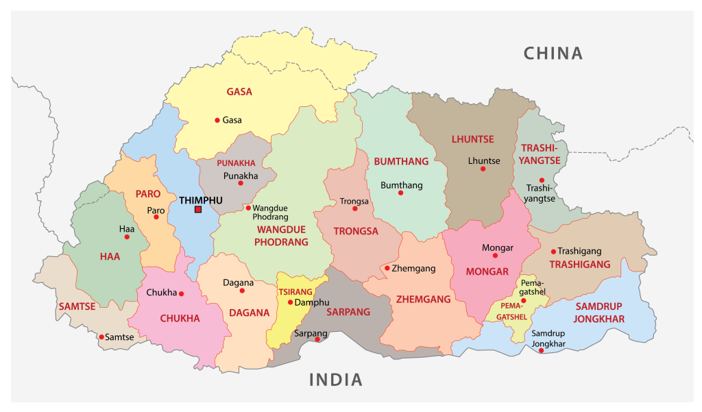 The Kingdom of Bhutan covers an area of 38,394 sq. km at the eastern limits of the Himalayas