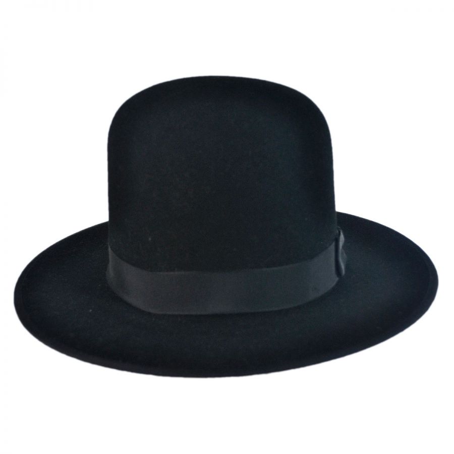 A black felt hat that is worn by Amish men.