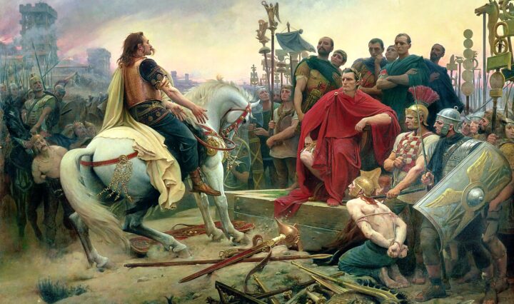 Vercingetorix kaster sine arme ned i fødderne på Julius Caesar