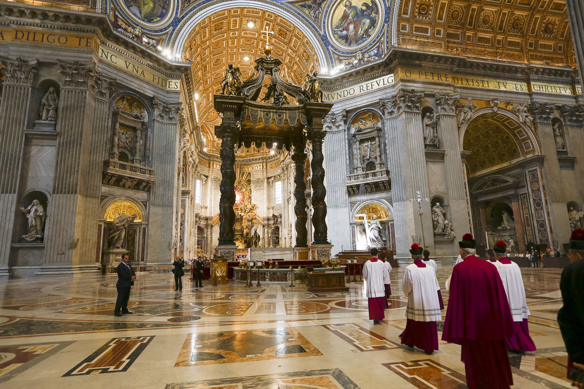 Interior of famous Saint Peter cathedral, Basilica di San Pietro in Vatican, Italy