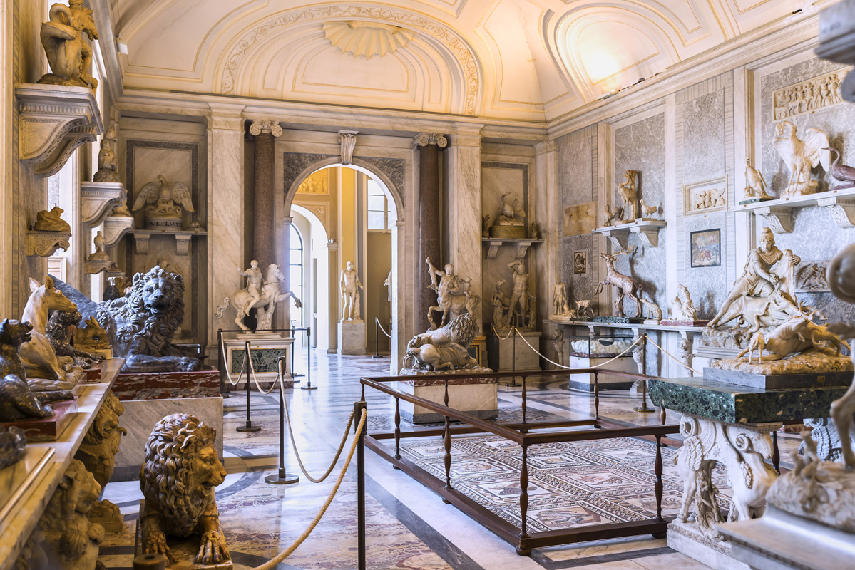 View on the interior of Hall of the Animals. Pio Clementino Museum at the Apostolic Palace