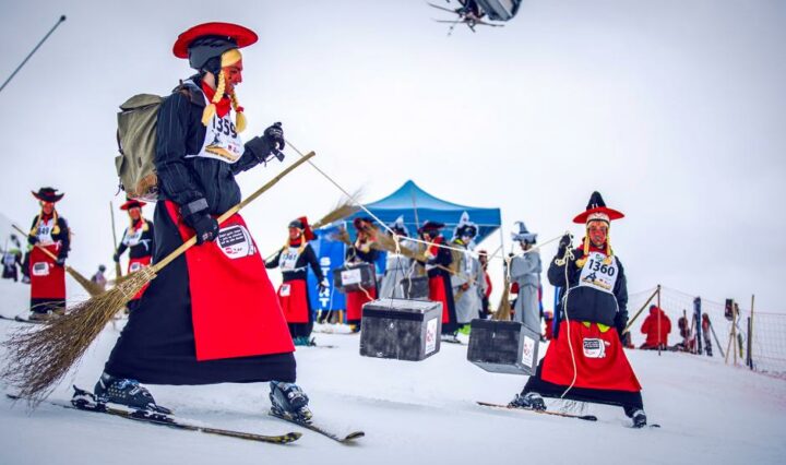 Skiers at the Belalp Witches’ Race