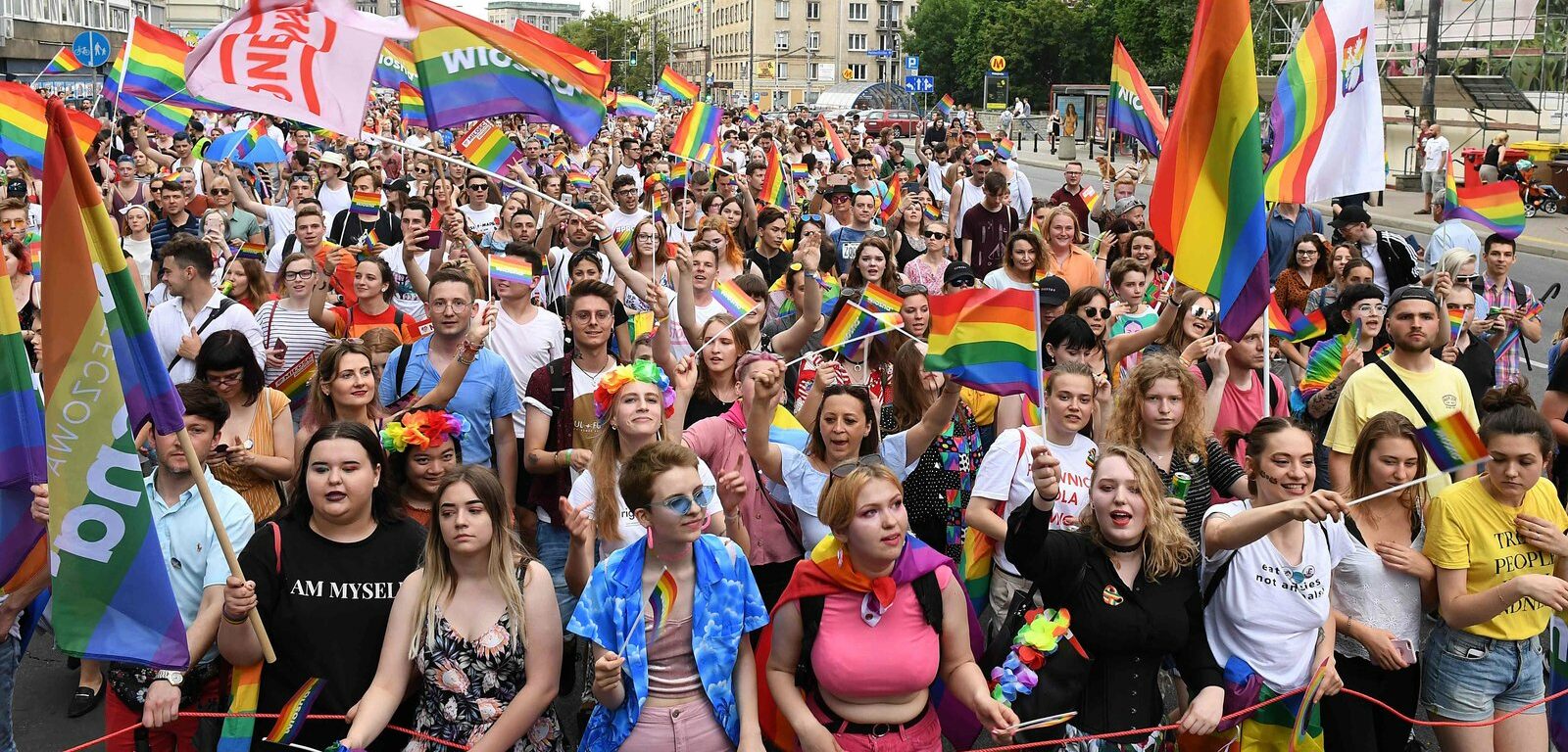 Crowds filled the streets of Warsaw at Saturday’s pride parade.Credit...