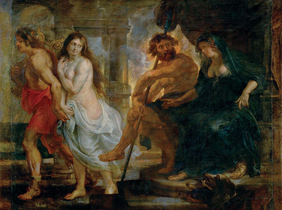 Orpheus en Eurydice met Pluto en Prosperpina