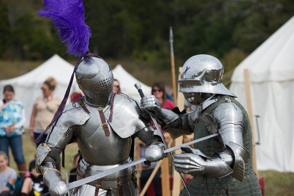 A feat of arms between two men, as organized by Days of Knights, a not-for-profit educational organization that hosts and organizes events from the Roman Empire to the Renaissance.