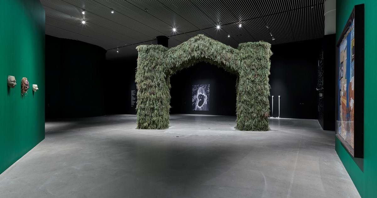 This is not Africa, the temporary exhibitions regarding Africa. A green arch is located in the middle of the room.