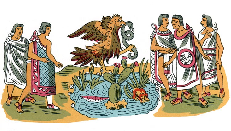 A picture depicting the Aztecs' belief of an eagle devouring a snake