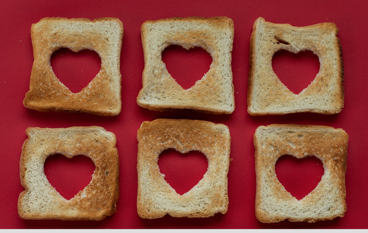 Sliced bread with hearts