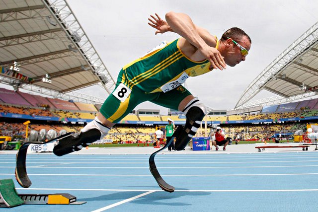 athlete wearing prosthetic feet 
