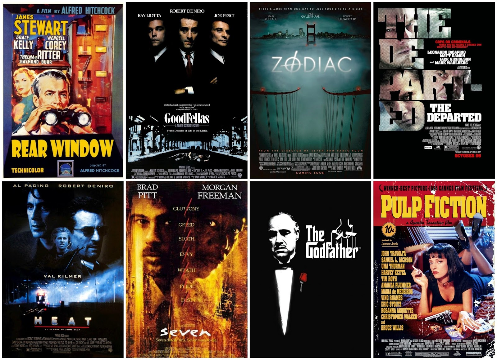 Осем стари филмови плаката, подредени в мрежа