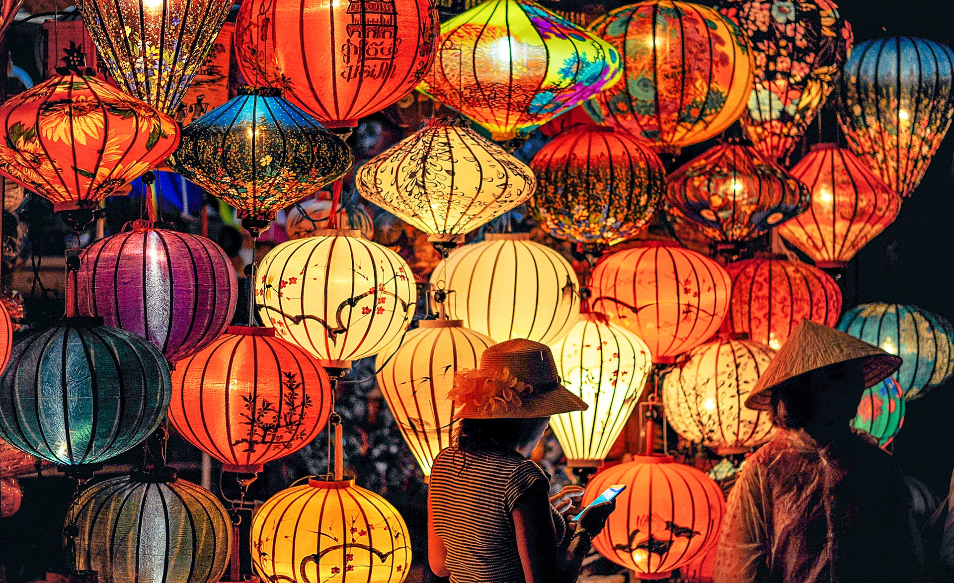 colourful round paper lanterns