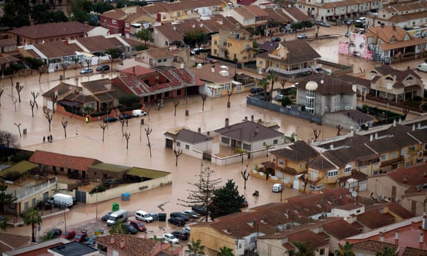 Flooded streets in the village of Los Alcázares in Murcia, Spain.