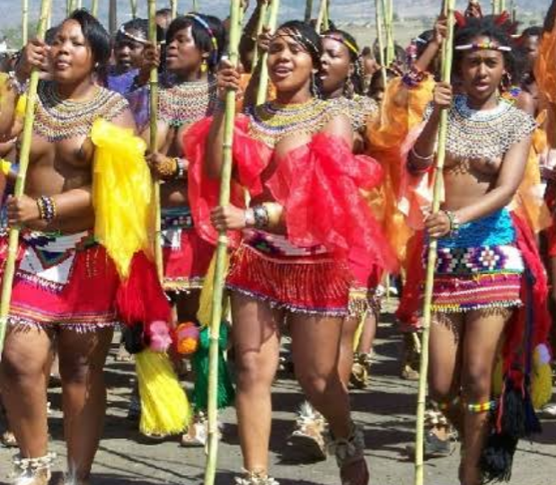 A group of virgin girls on their way to the Zulu Reed Dance