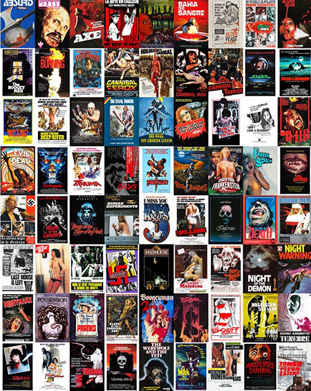 En collage af video grimme filmplakater