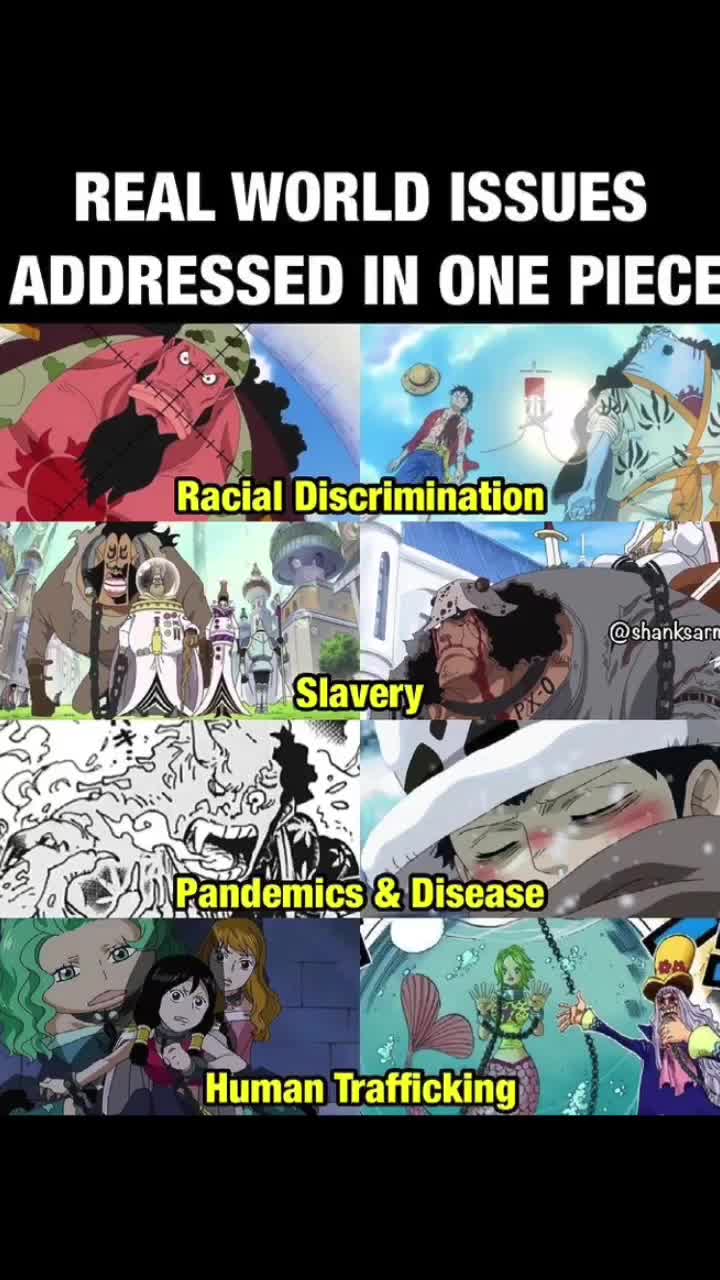 Different real isses addressed in teh manga and anime One piece