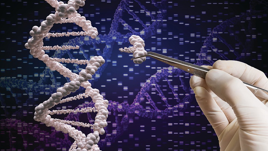მეცნიერის სურათი, რომელიც იღებს დნმ-ის ნაწილს მისი თვისებების გასაგებად.