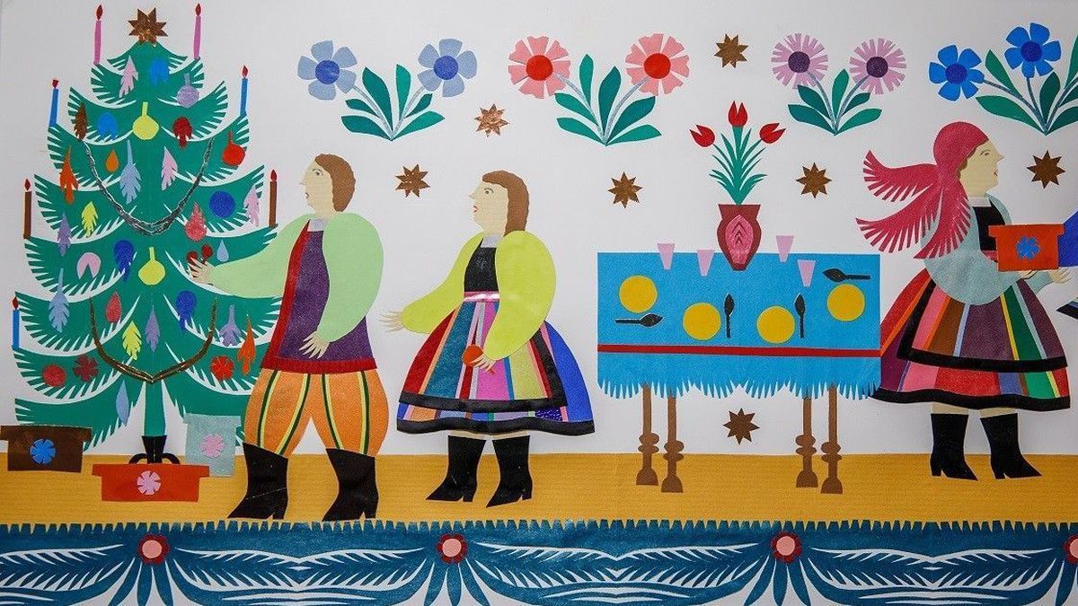 Colorful illustration of traditional Christmas in Poland