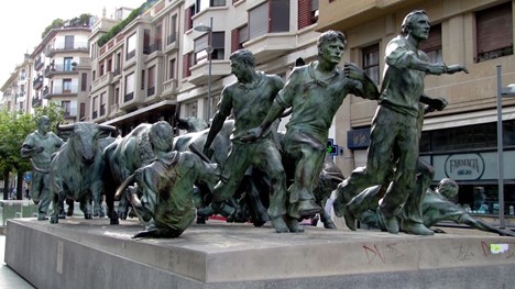 Statue paying tribute to the notorious San Fermin Festival in Pamplona, Spain. 