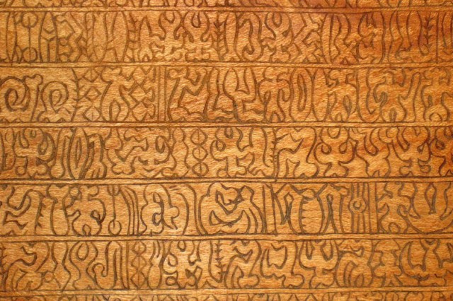 Rongorongo inscription on wooden tablet.