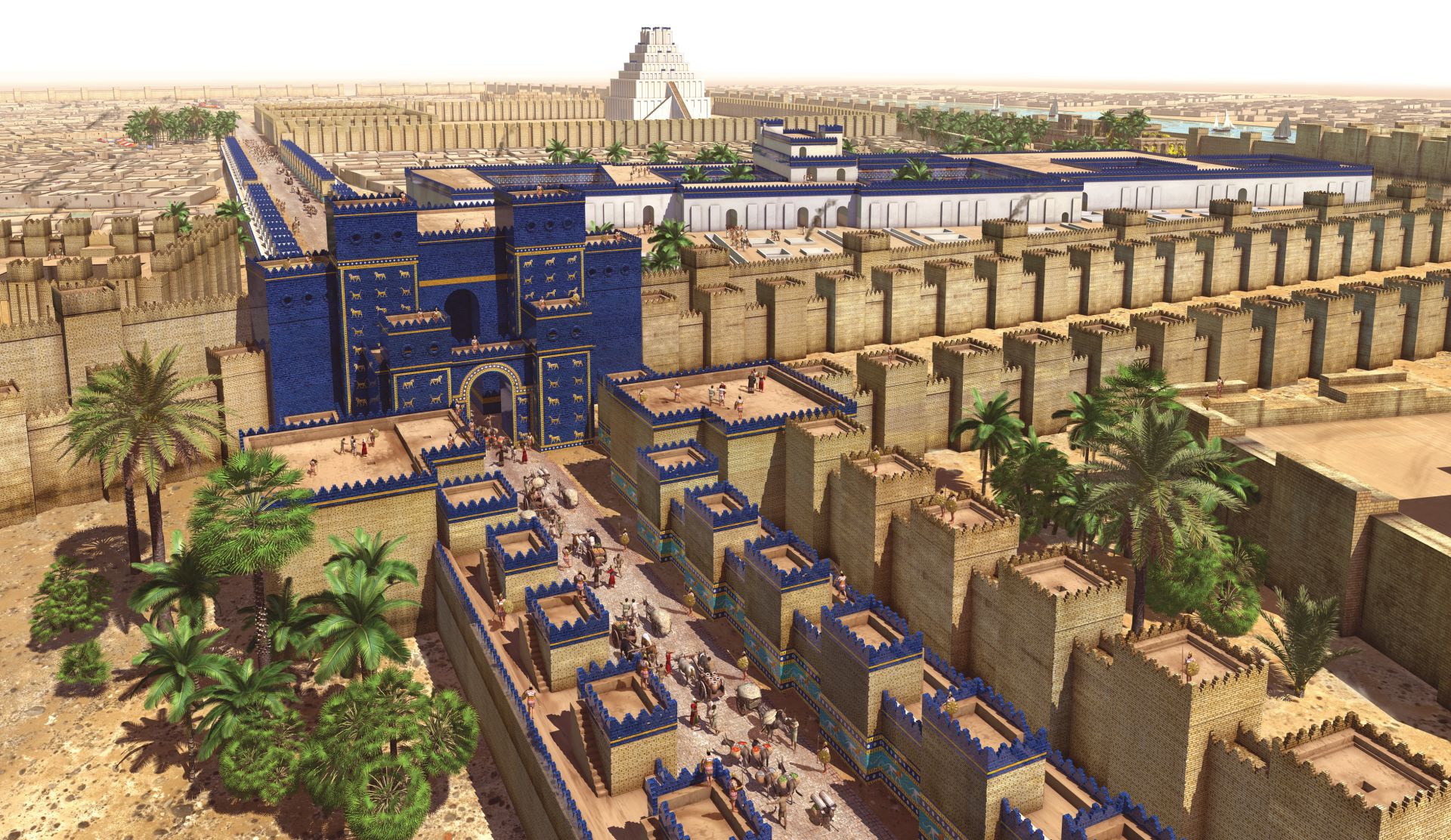 artists rendition of an aerial view of babylon