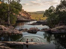 A watering hole in Kakadu National park Australia overlooks the bushland.