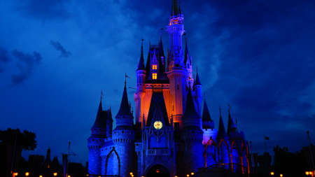 A gloomy presentation of Cinderella Castle in Disney World Florida, USA. Another central base of urban legends for the country.