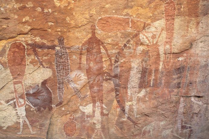 The ancient Aboriginal art at the stones in Quinkan Country, Queensland