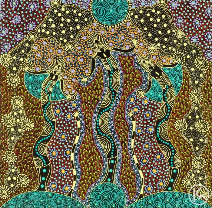 Dreamtime sisters in vibrant colours