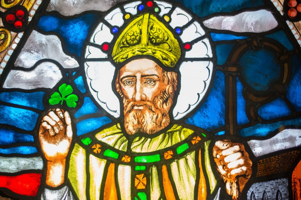 A mosaic image of St Patrick, the patron saint who brought Christianity to Ireland.