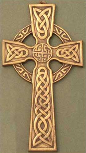 An image of a wood-carved Celtic Cross.