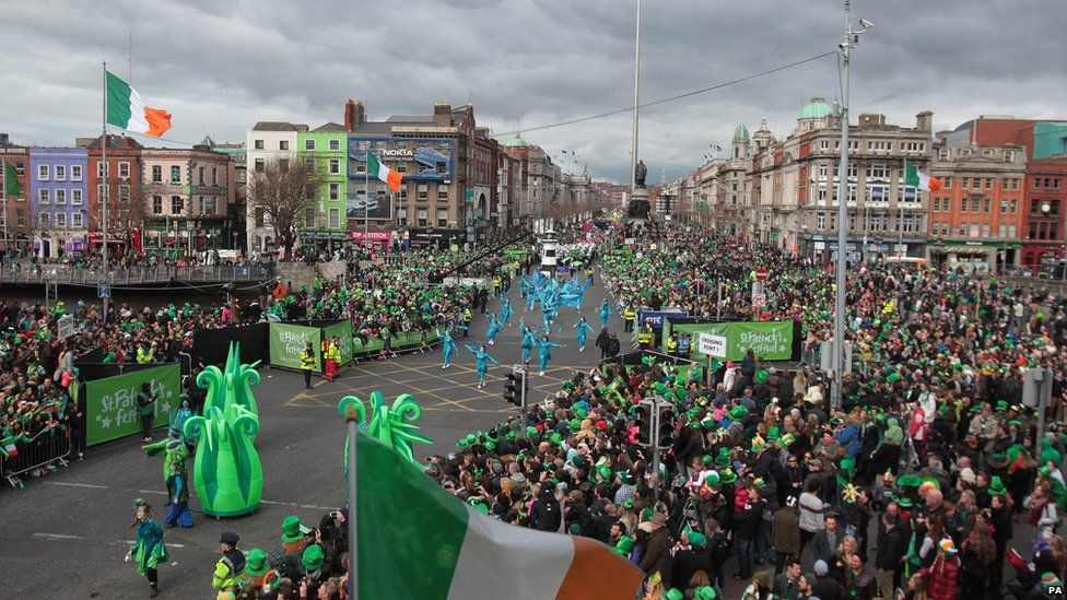 A photograph of St. Patrick's Day parade in Ireland.