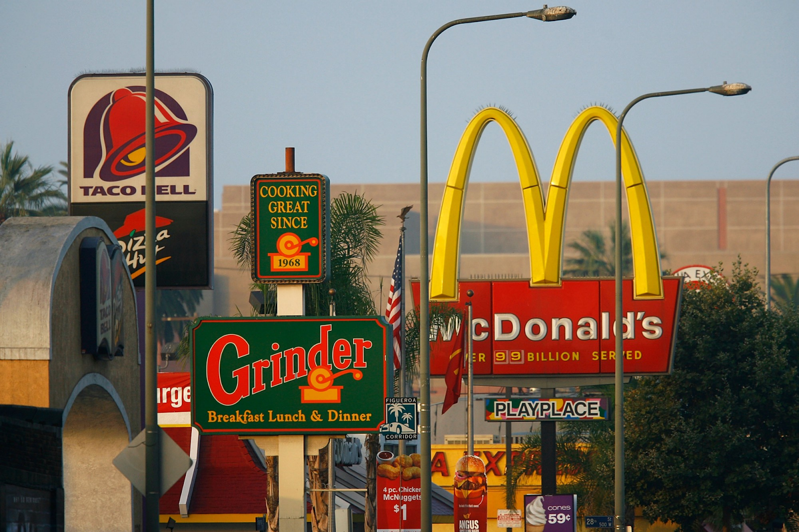 Fast food chains logos on the street in the United States