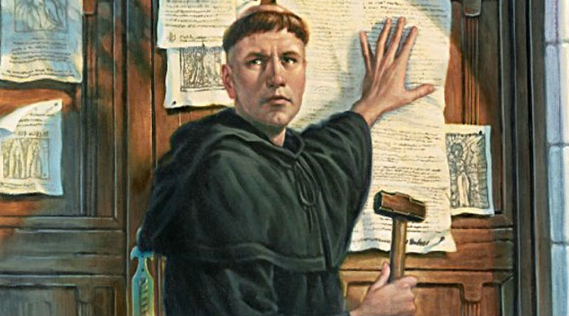 An artistic interpretation of Martin Luther hanging up his doctorate. 