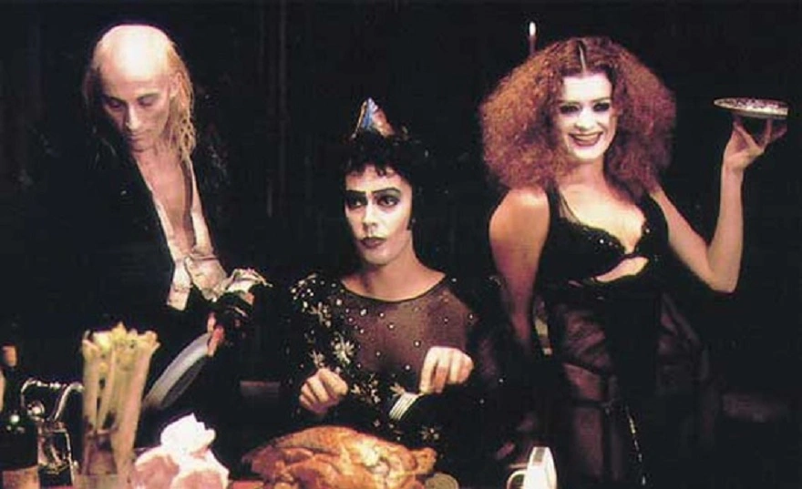 A picture of the central charachters from The Rocky Horror Picture Show,