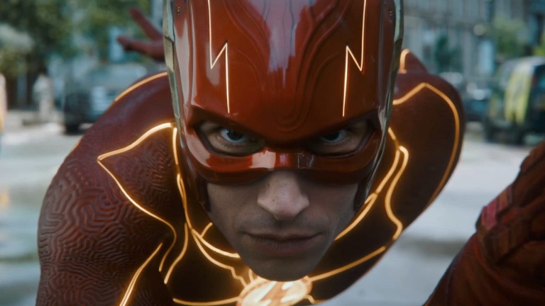 Ezra Miller as the Flash running at the speed of light
