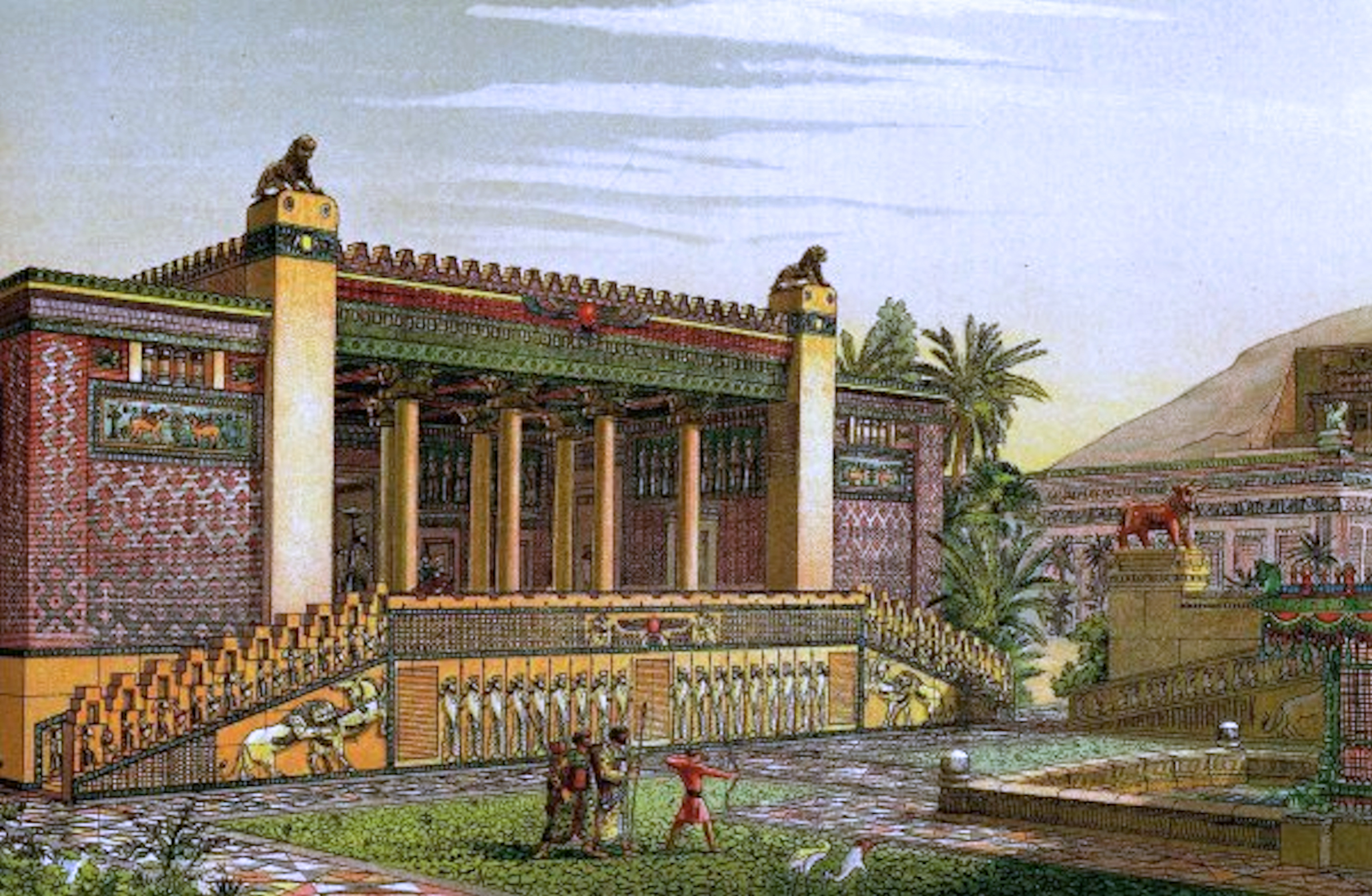Een artistieke interpretatie van Persepolis, de grote hoofdstad van Perzië.
