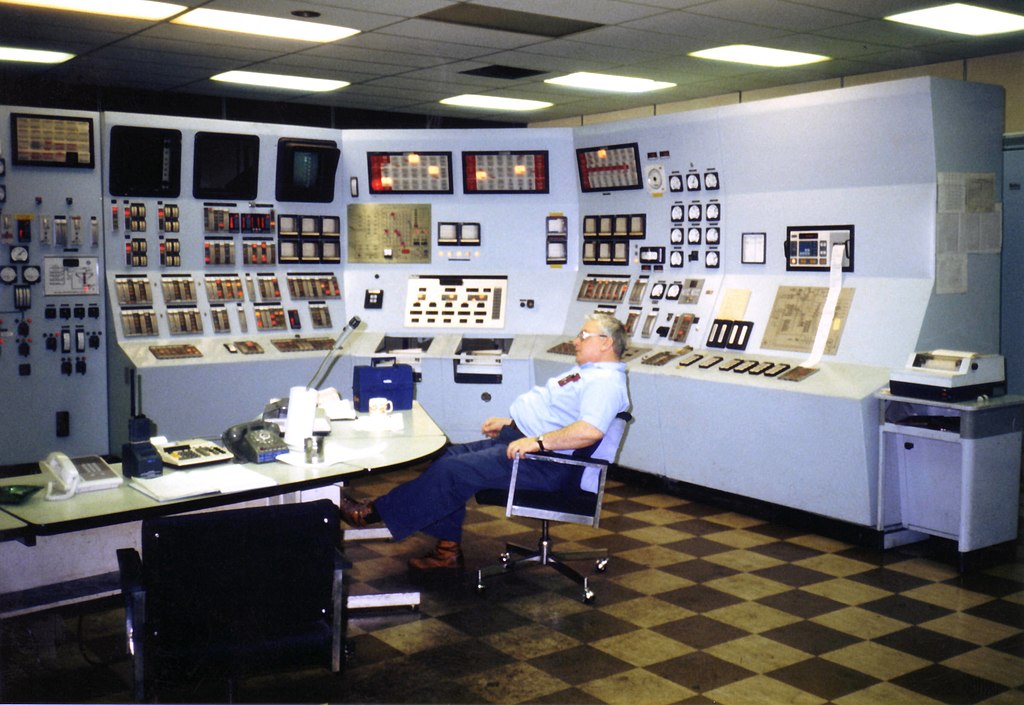 Control room in Fossil fuel power plant in Point Tupper, Nova Scotia. The picture shows the result of automation.