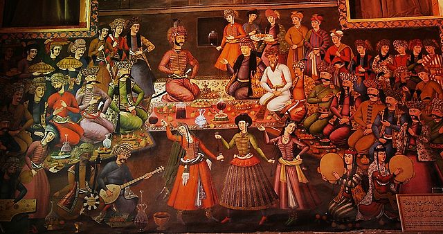 Colored illustration of Norwuz celebrations in 17th century Iran 