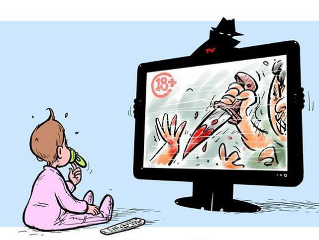 Illustration of a toddler watching violence in the media