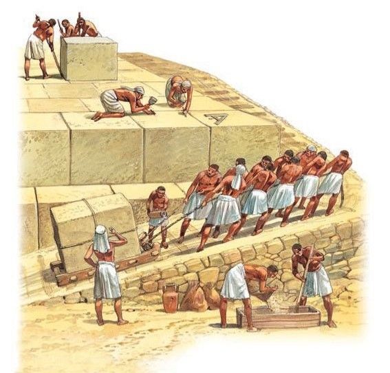 Kunstenaar vertolking van piramideconstructie.