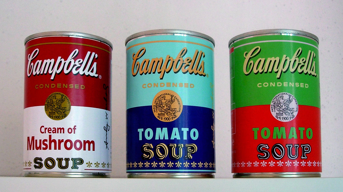 Photo of special Campbells soup cans based off the work of Andy Warhol.